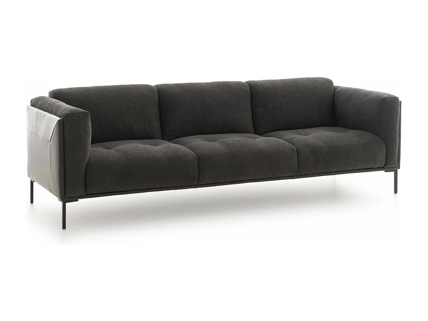 Grote tweemateriaalbank voor 4 personen in het zwart L 240 cm