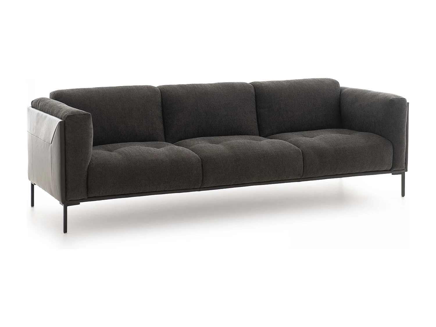 Grand canapé bi-matière 4 places noir L 240 cm