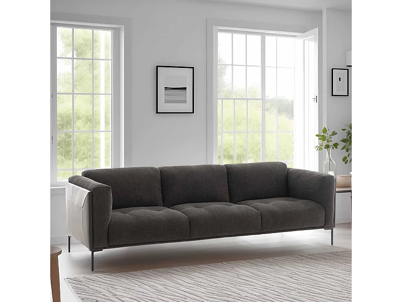 Grand canapé bi-matière 4 places noir L 240 cm