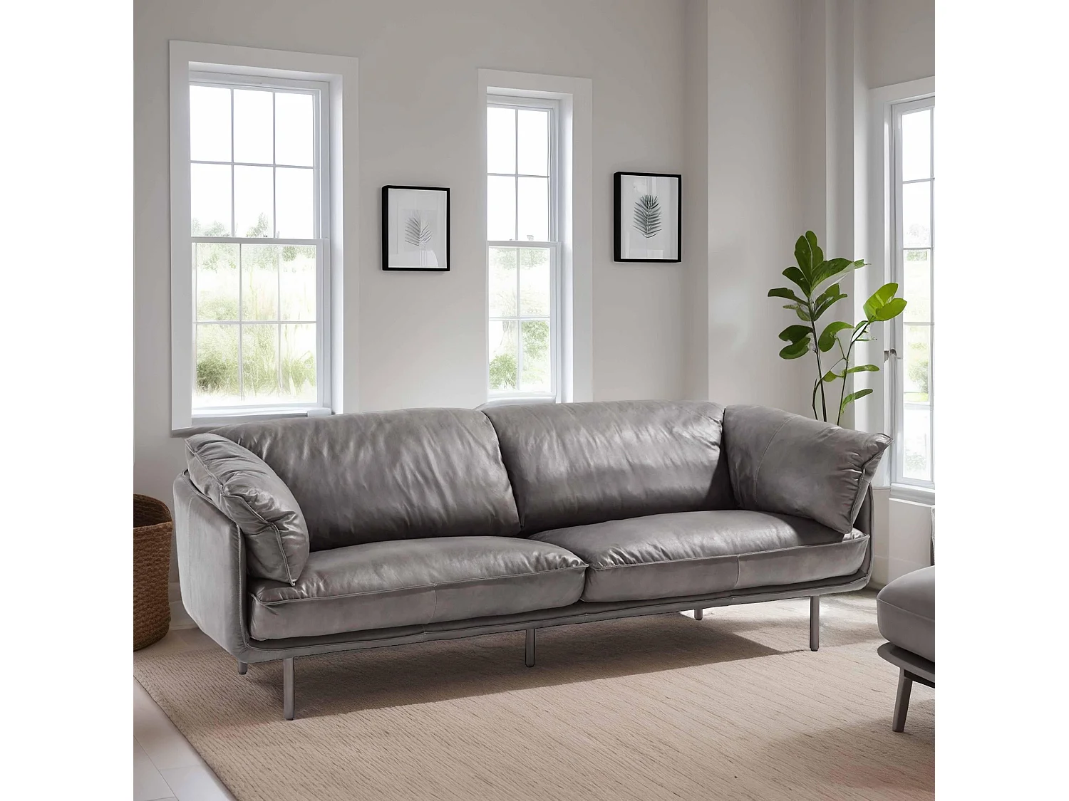 Canapé en cuir 3 places gris