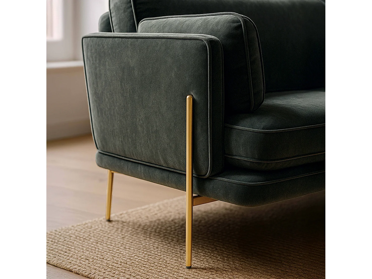 Canapé en velours et pieds en laiton 3 places