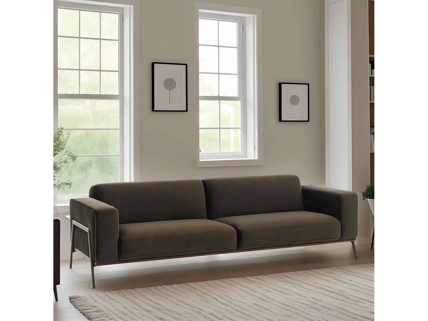 Canapé en velours 4 places kaki