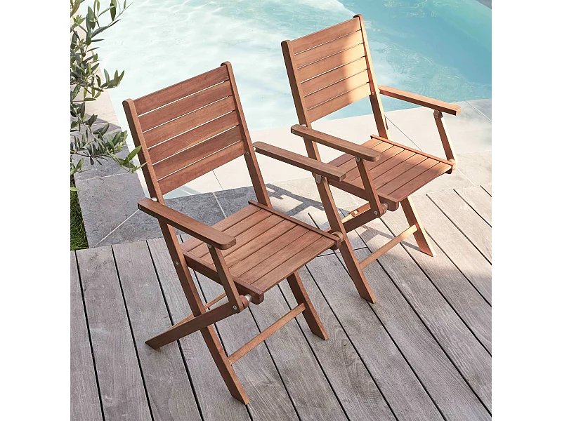 Lot de 2 fauteuils en bois d'eucalyptus
