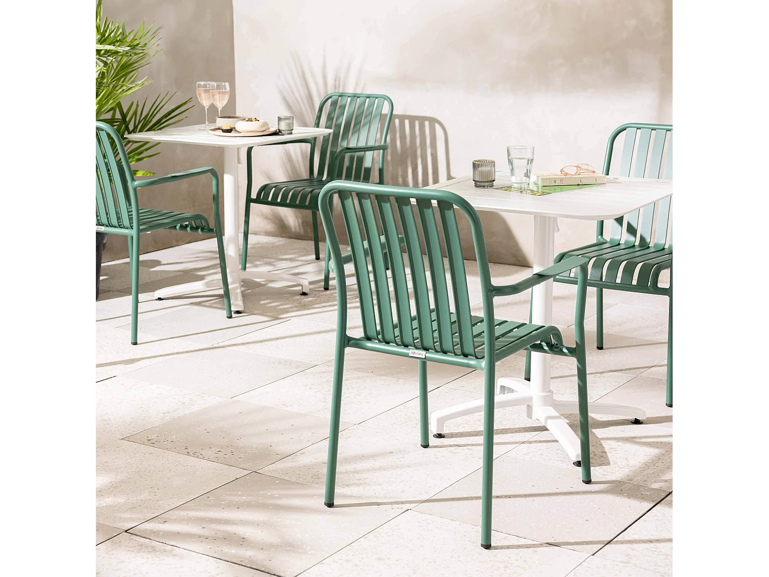Chaise de terrasse avec accoudoirs en aluminium vert foncé