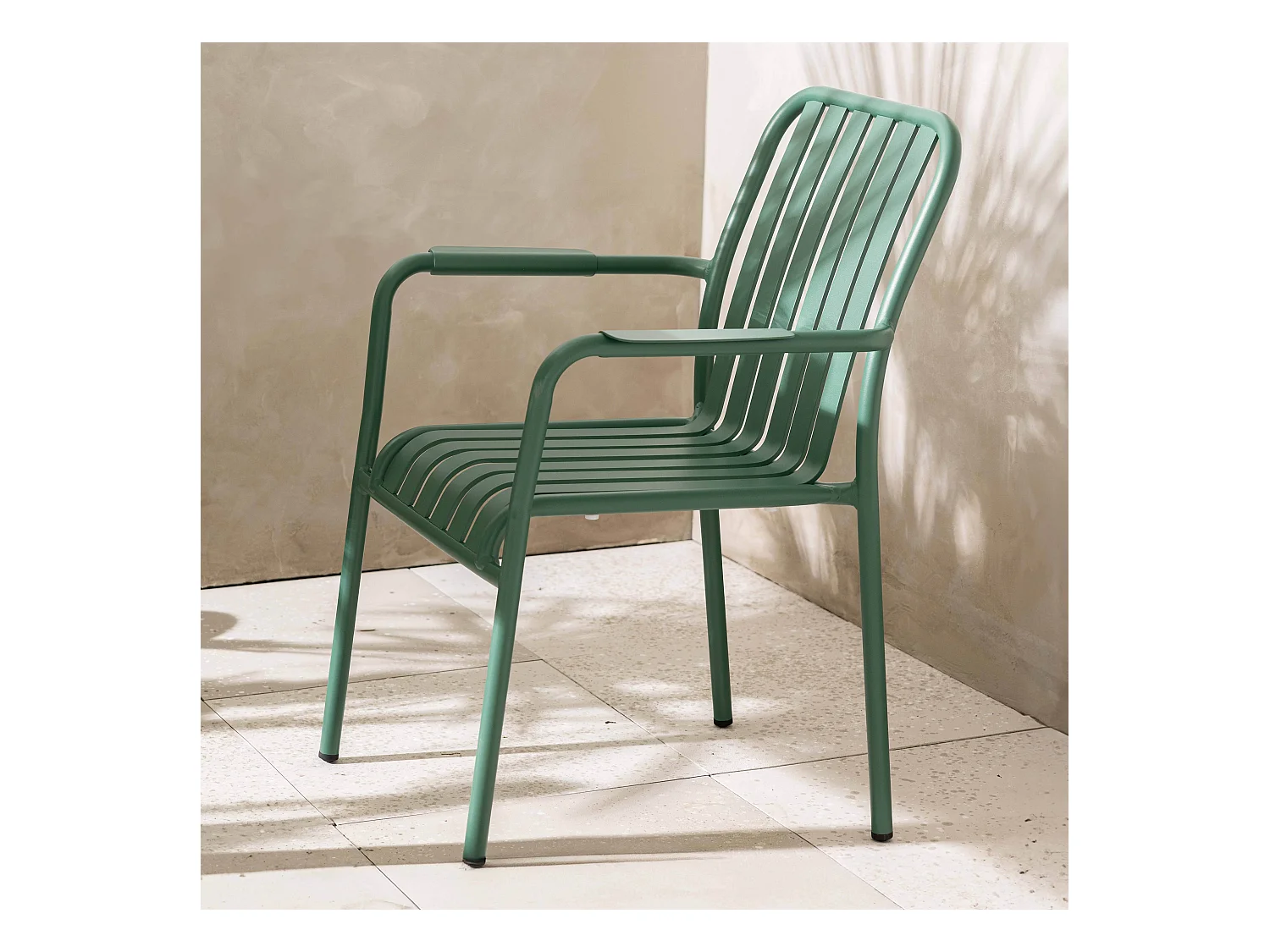 Chaise de terrasse avec accoudoirs en aluminium vert foncé