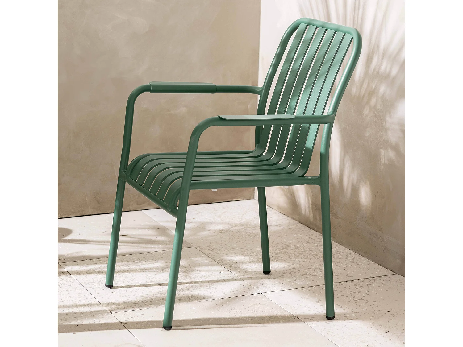 Chaise de terrasse avec accoudoirs en aluminium vert foncé