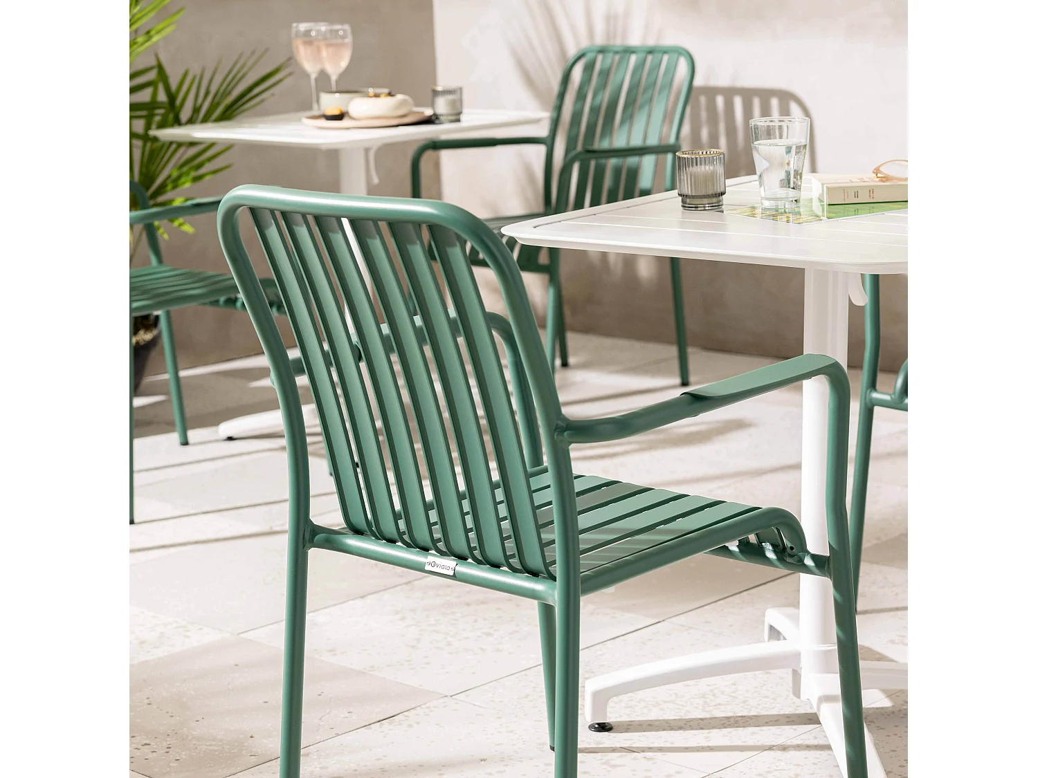 Chaise de terrasse avec accoudoirs en aluminium vert foncé