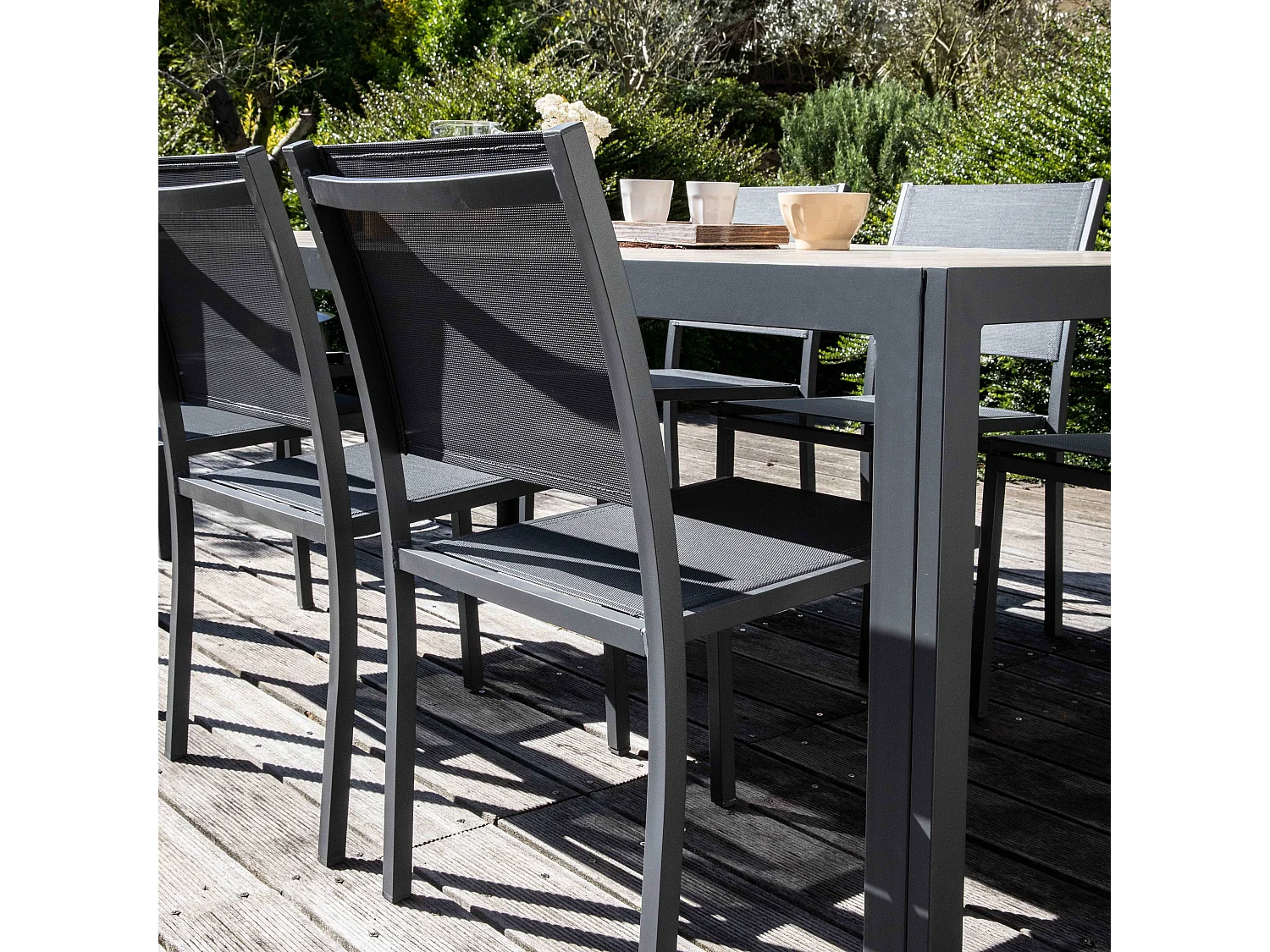 Lot de 2 chaises de jardin aluminium et textilène gris
