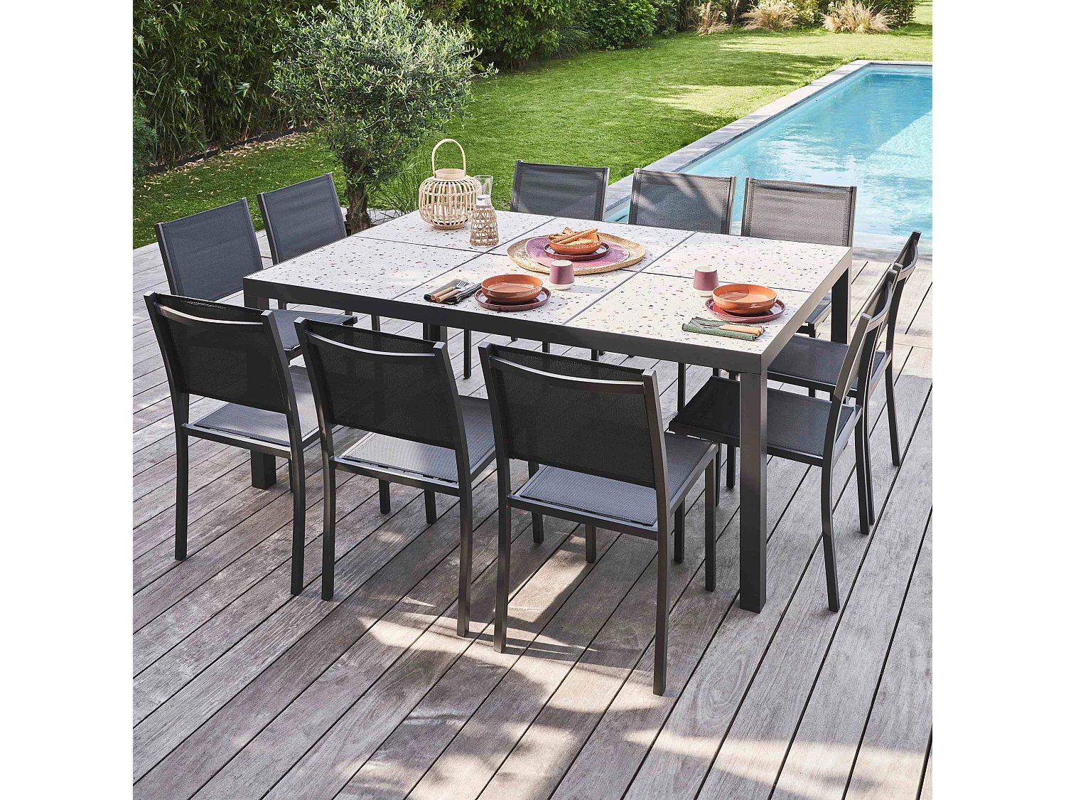 Chaise de jardin aluminium et textilène gris