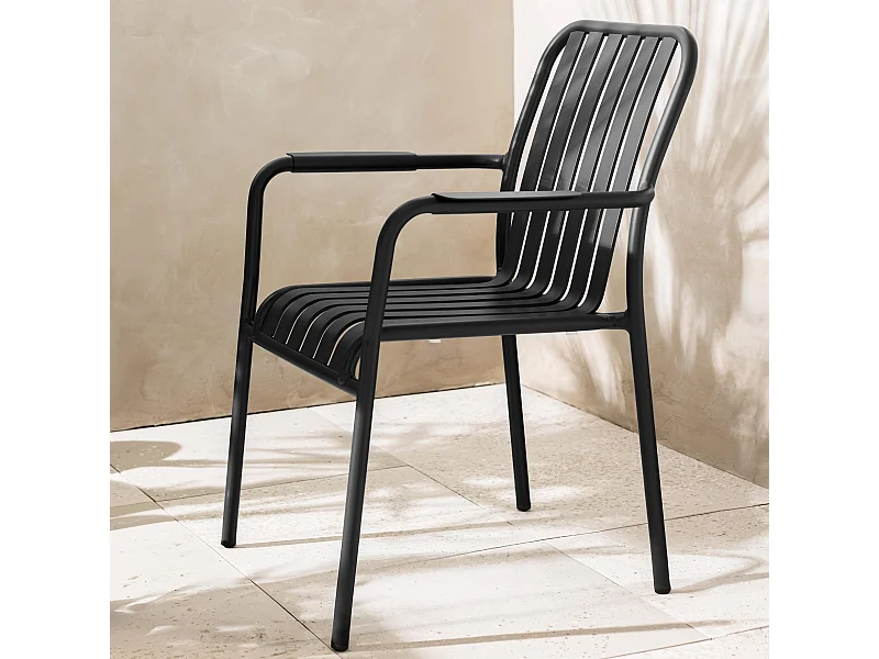 Chaise de terrasse avec accoudoirs en aluminium noire