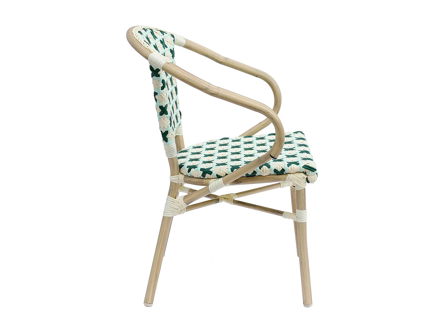 Fauteuil de terrasse bistrot parisien en aluminium et rotin vert foncé