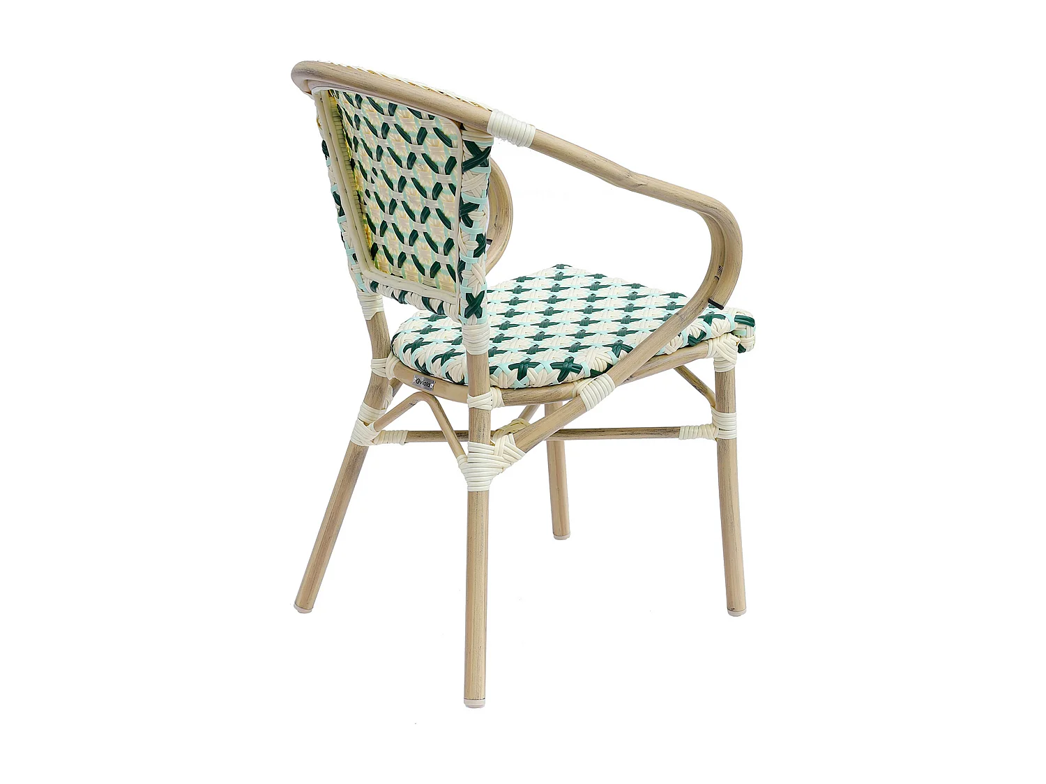 Fauteuil de terrasse bistrot parisien en aluminium et rotin vert foncé