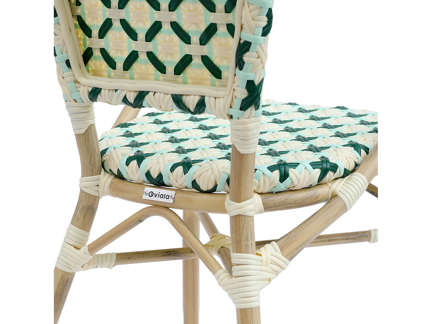 Fauteuil de terrasse bistrot parisien en aluminium et rotin vert foncé