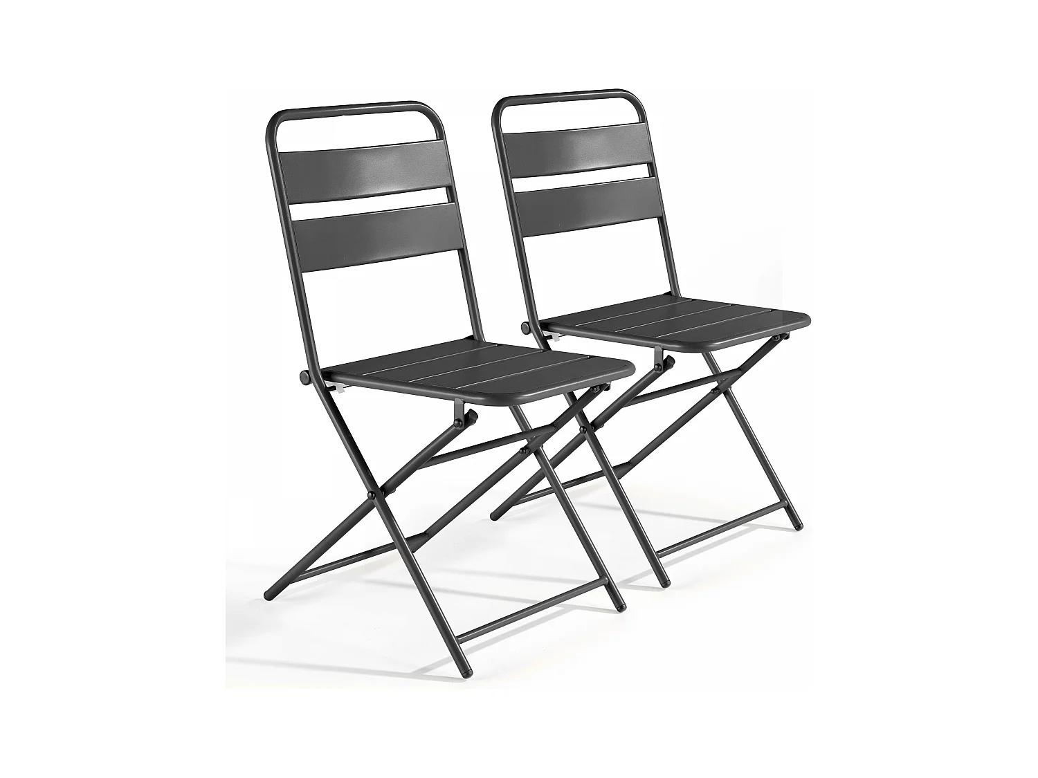 Lot de 2 chaises de jardin pliantes en métal gris - Palavas