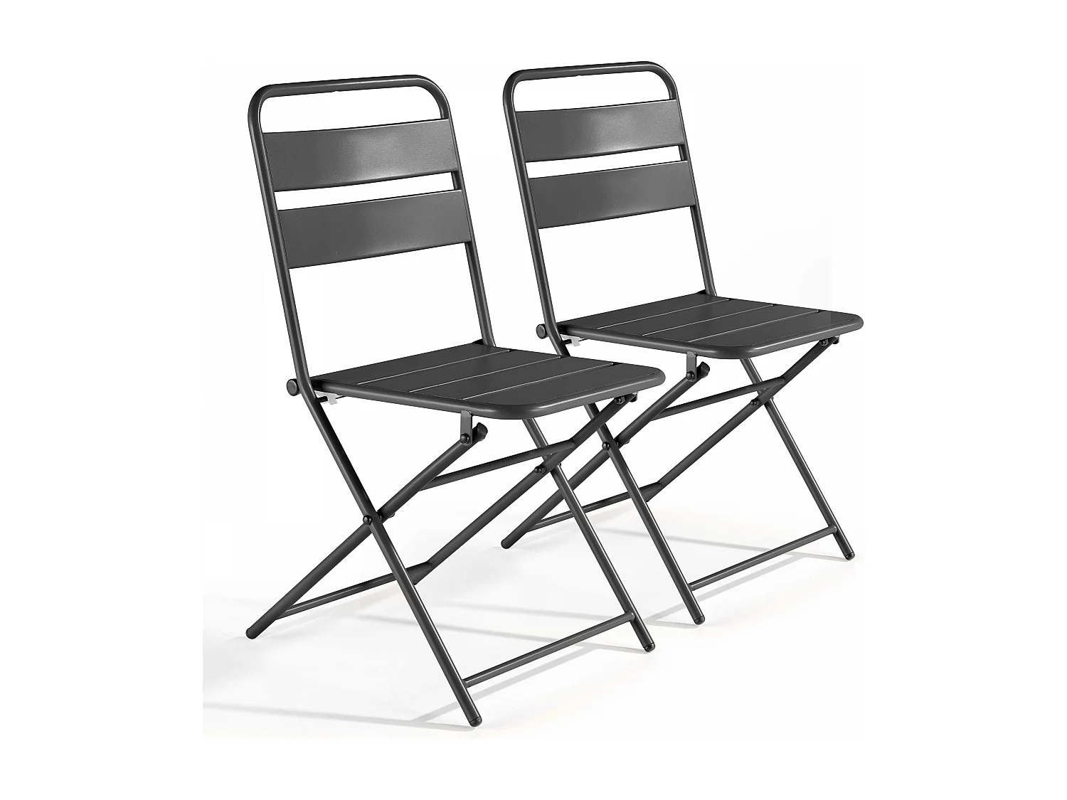 Lot de 2 chaises de jardin pliantes en métal gris - Palavas