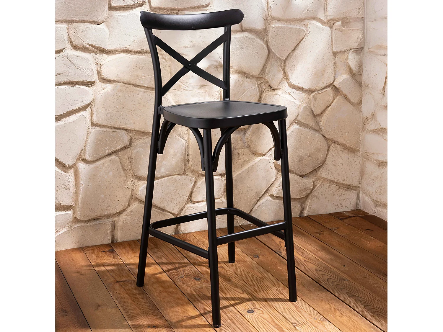 Chaise haute de terrasse noire en aluminium