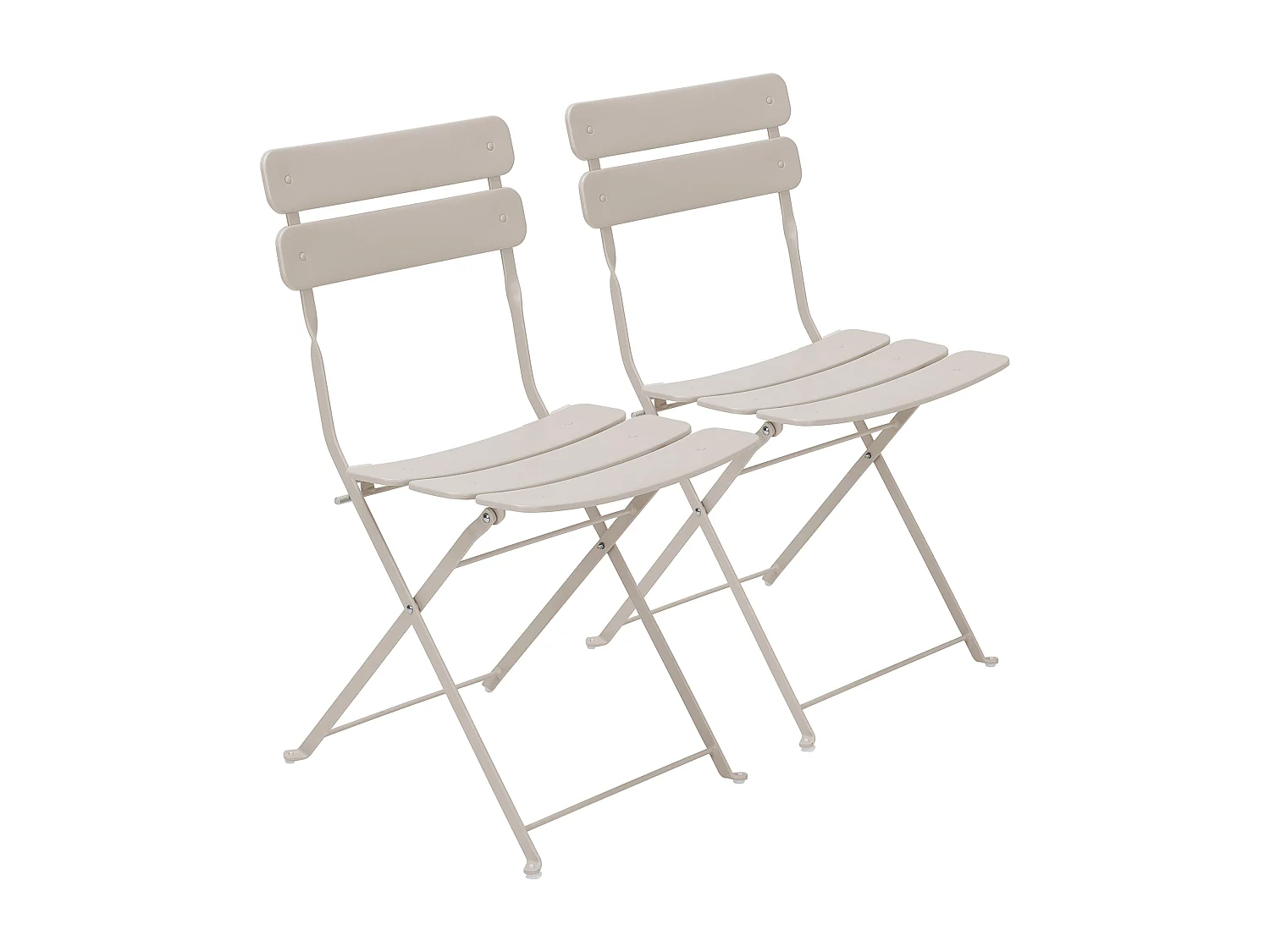 Lot de deux chaises pliantes en acier beige clair