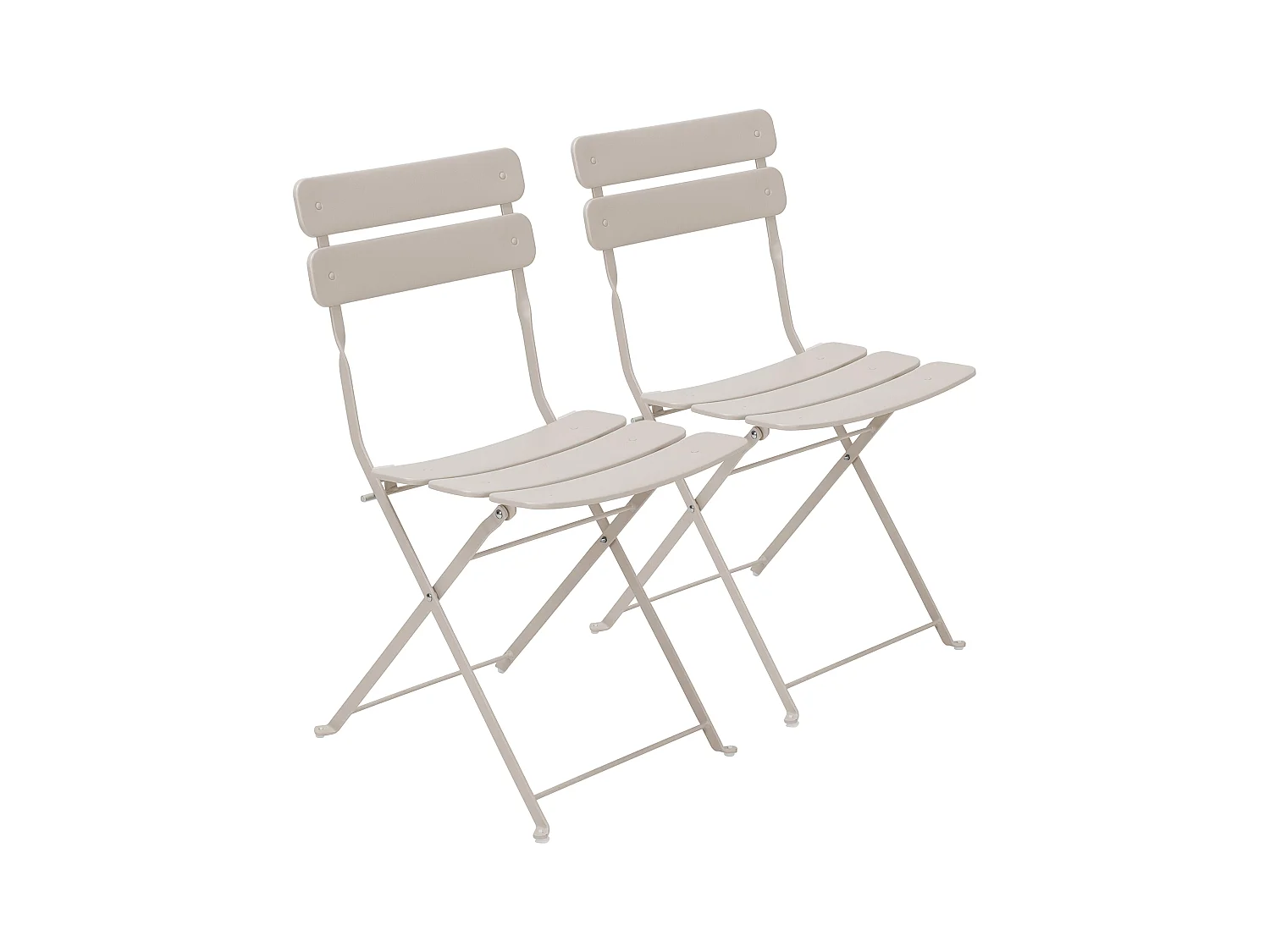 Lot de deux chaises pliantes en acier beige clair