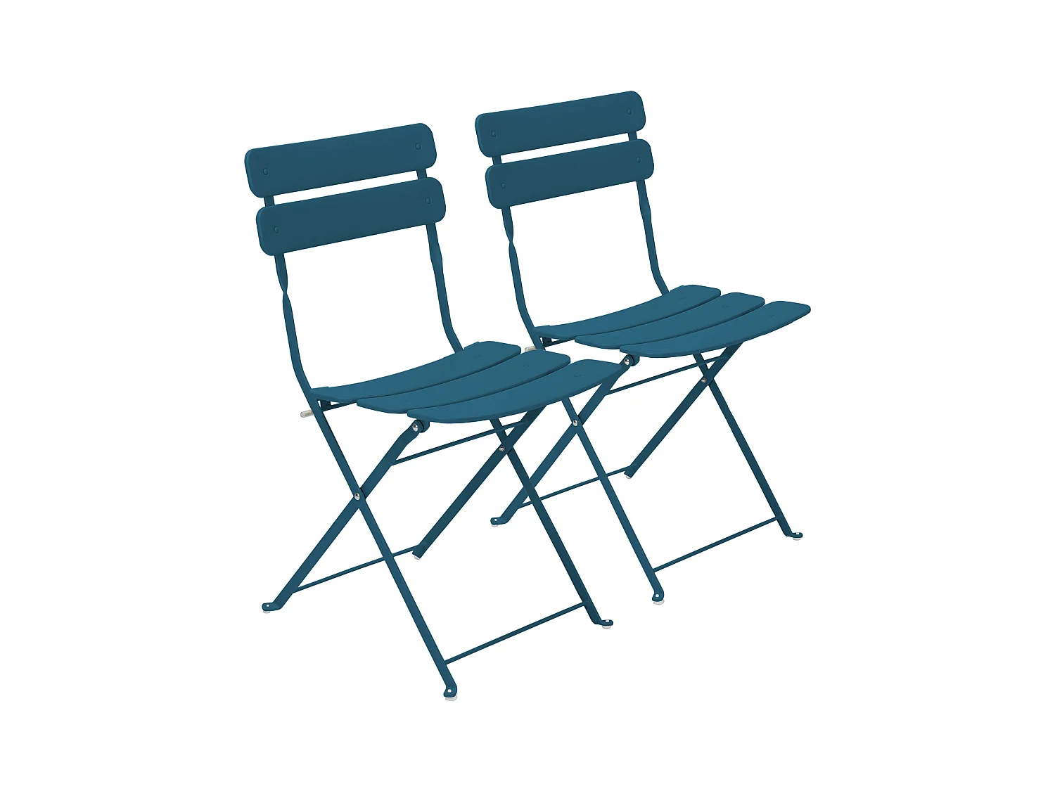 Lot de deux chaises pliantes en acier bleu pacific