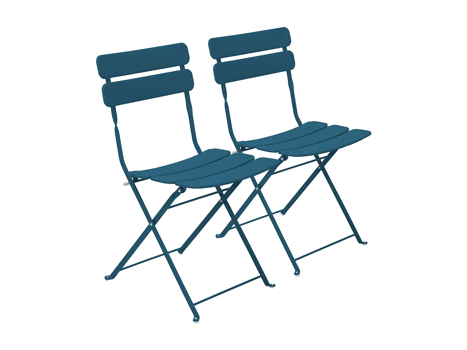 Lot de deux chaises pliantes en acier bleu pacific