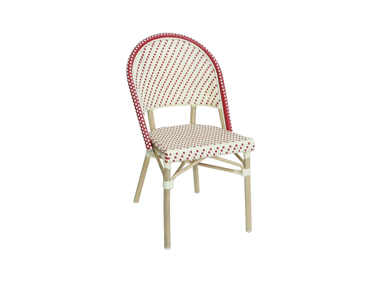 Chaise de terrasse bistrot parisien en aluminium et rotin rouge