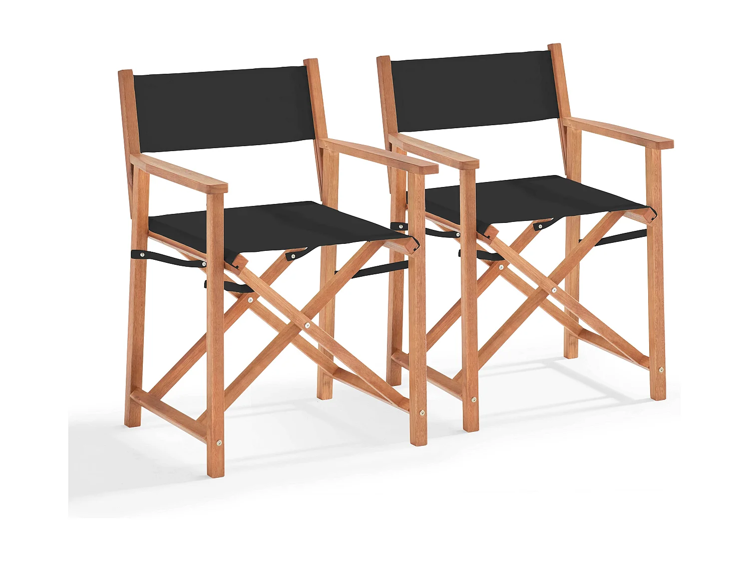 Lot de 2 chaises pliantes en bois d'eucalyptus et textilène noir
