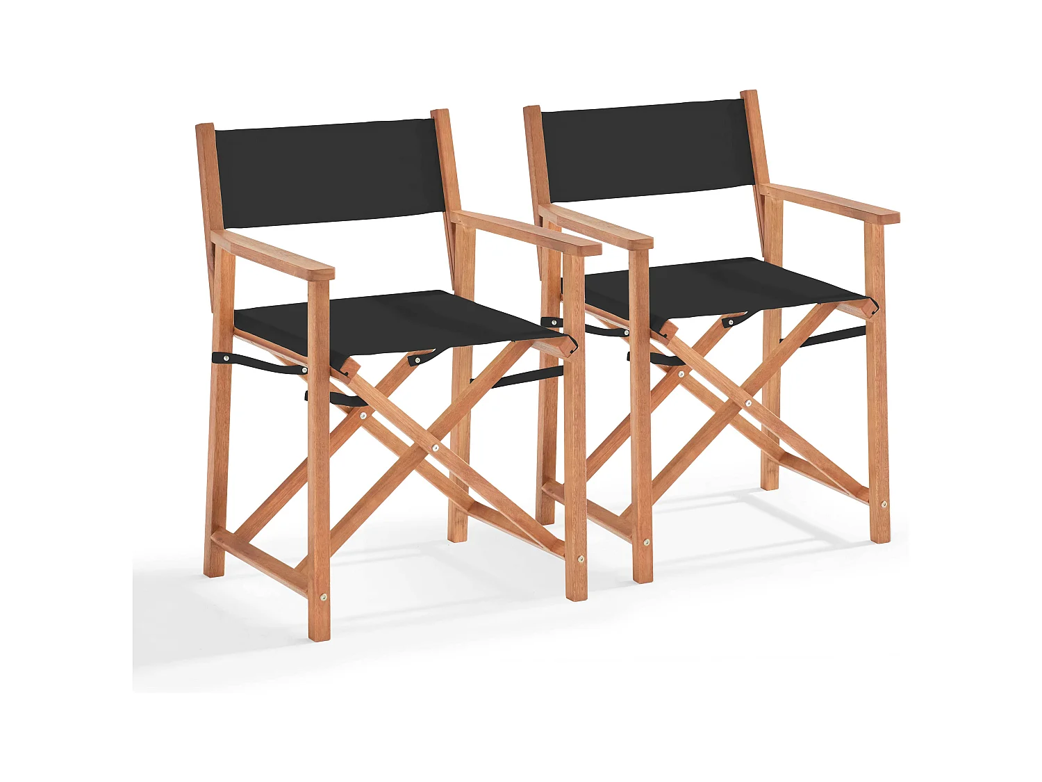 Lot de 2 chaises pliantes en bois d'eucalyptus et textilène noir