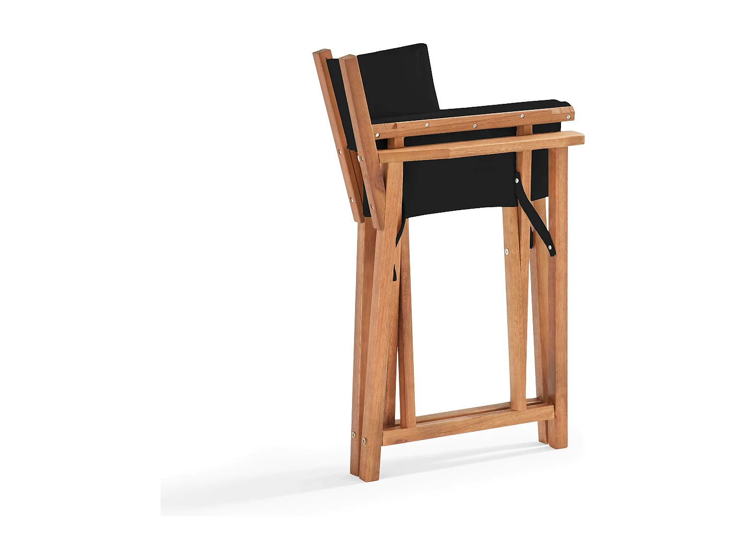 Lot de 2 chaises pliantes en bois d'eucalyptus et textilène noir