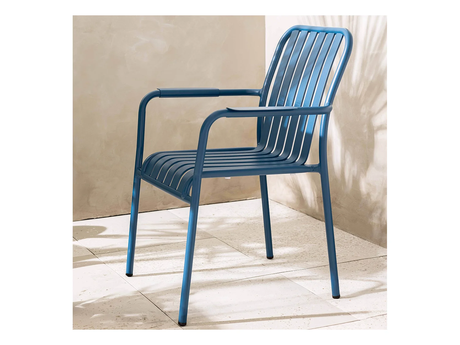Chaise de terrasse avec accoudoirs en aluminium bleu foncé