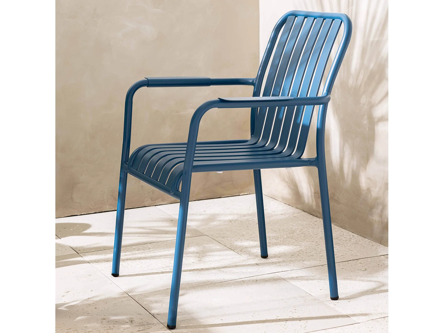 Chaise de terrasse avec accoudoirs en aluminium bleu foncé