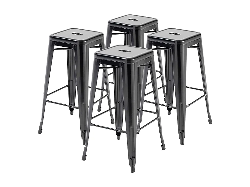 Lot de 4 tabourets de bar en acier noir mat