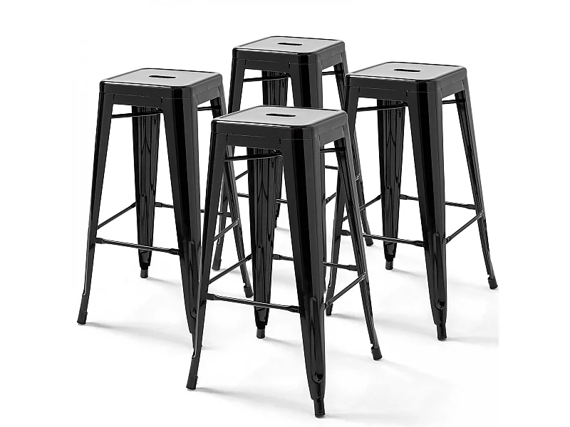 Lot de 4 tabourets de bar en acier noir brillant