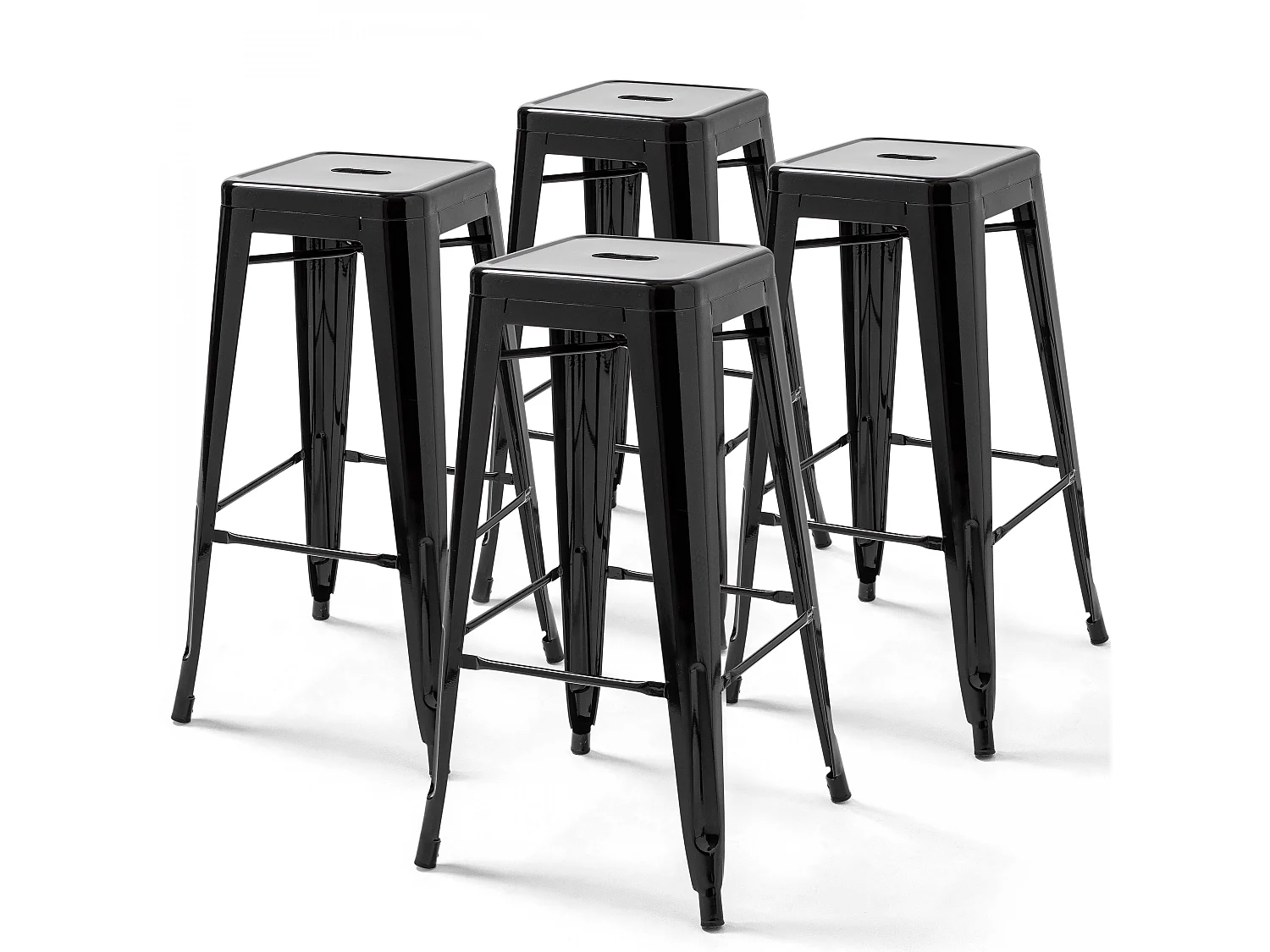 Lot de 4 tabourets de bar en acier noir brillant