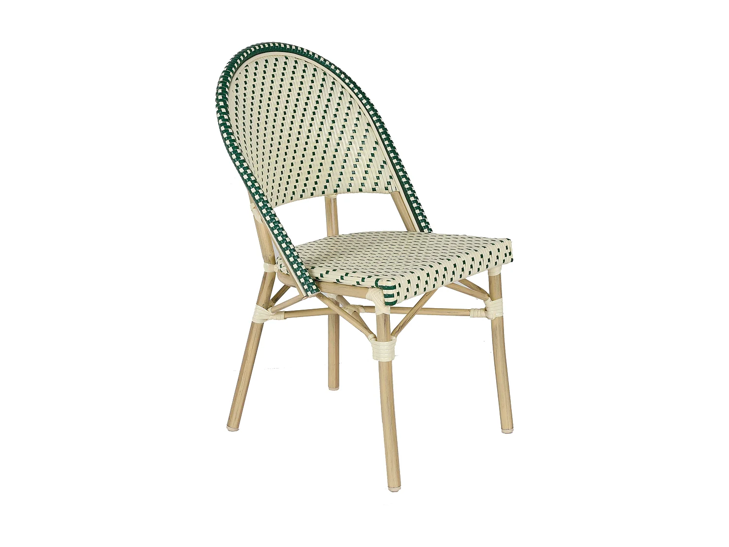 Chaise de terrasse bistrot parisien en aluminium et rotin vert foncé