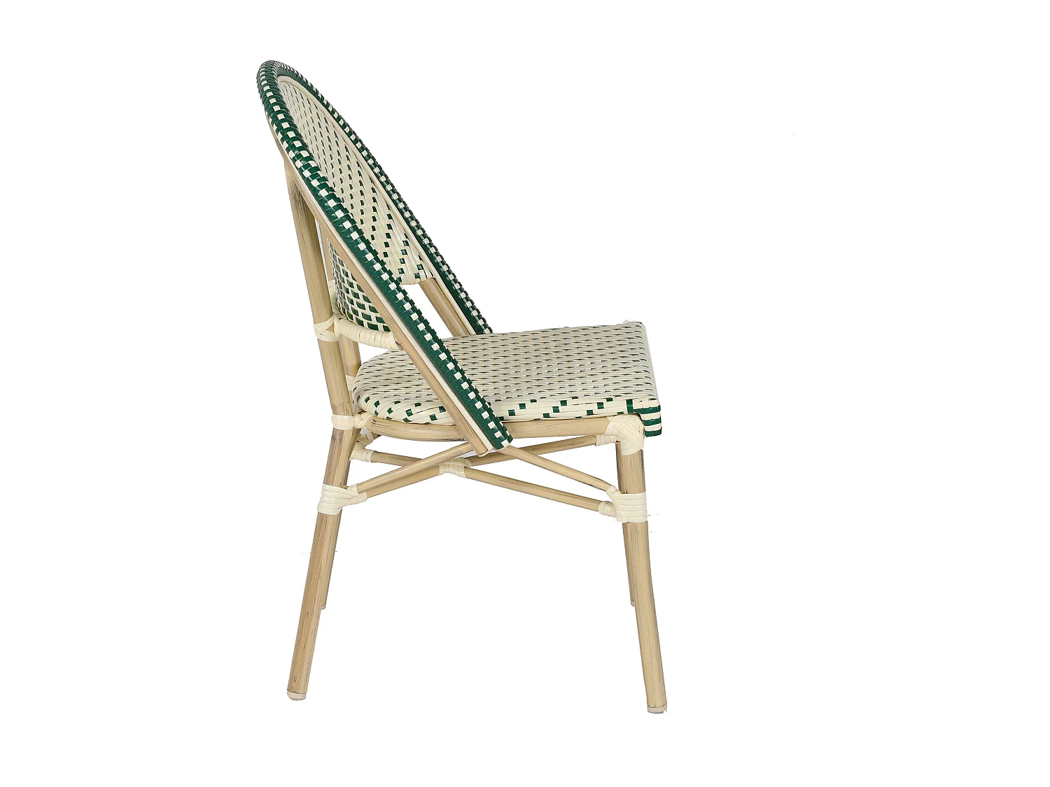 Chaise de terrasse bistrot parisien en aluminium et rotin vert foncé