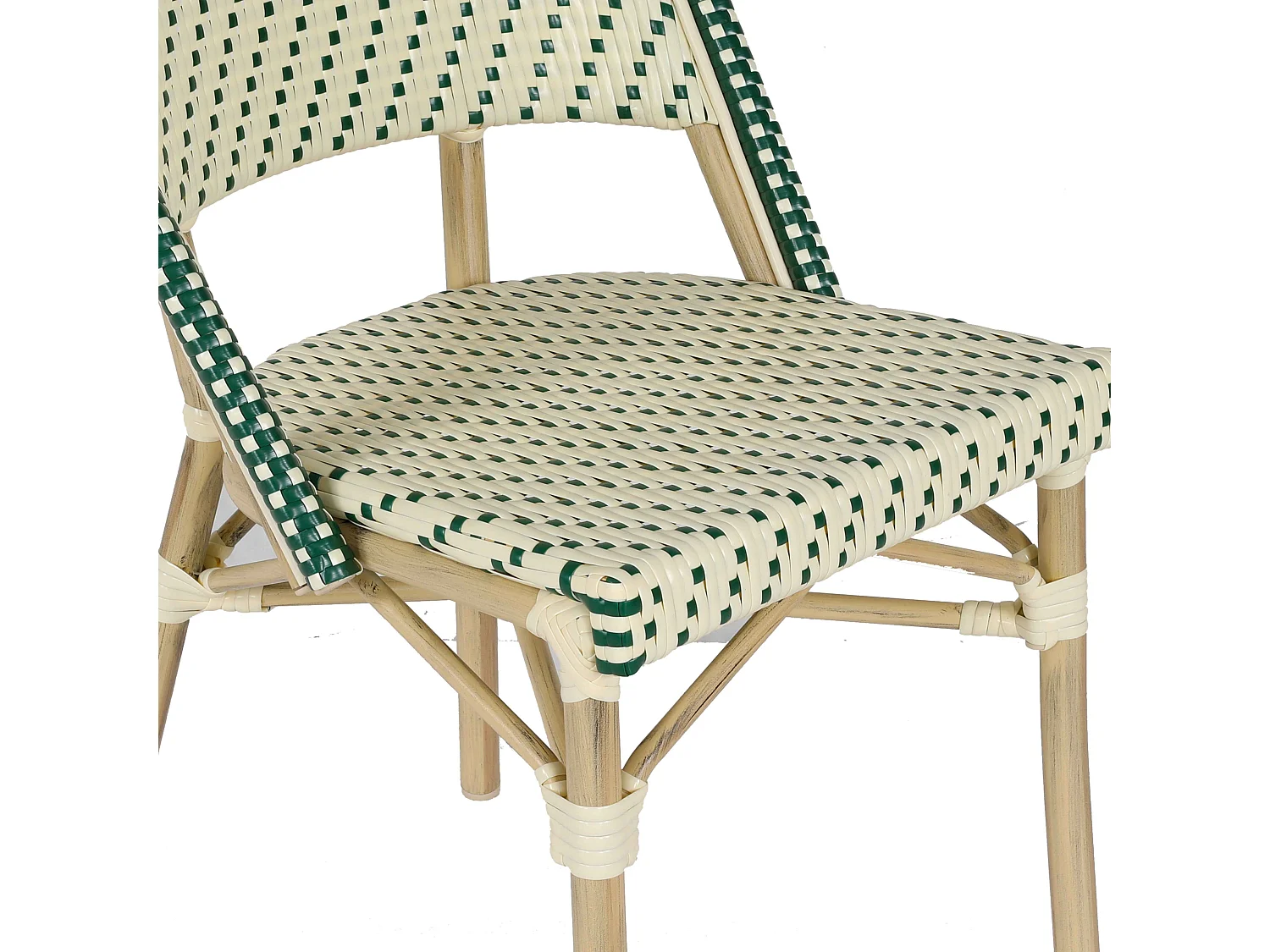 Chaise de terrasse bistrot parisien en aluminium et rotin vert foncé