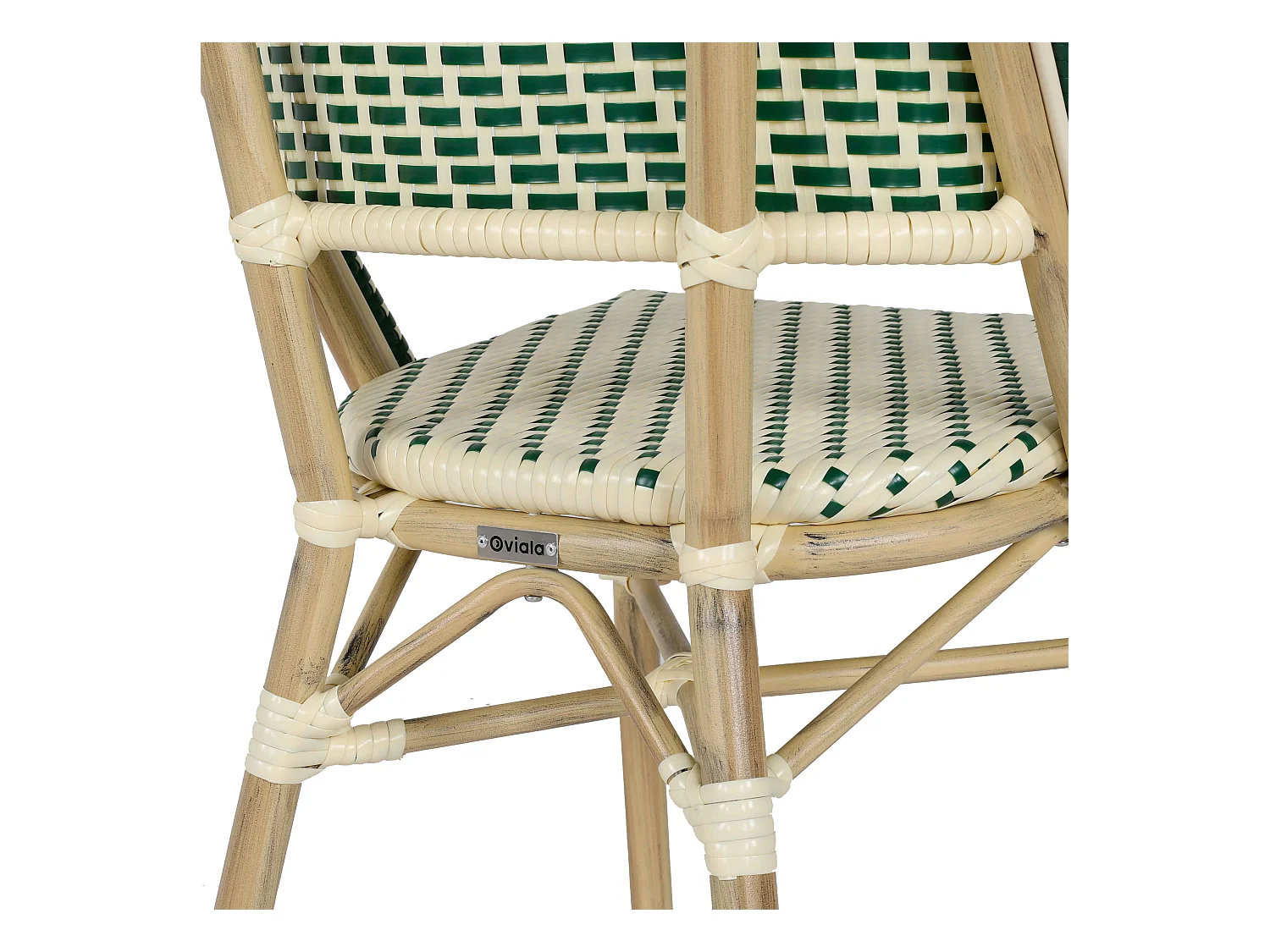 Chaise de terrasse bistrot parisien en aluminium et rotin vert foncé