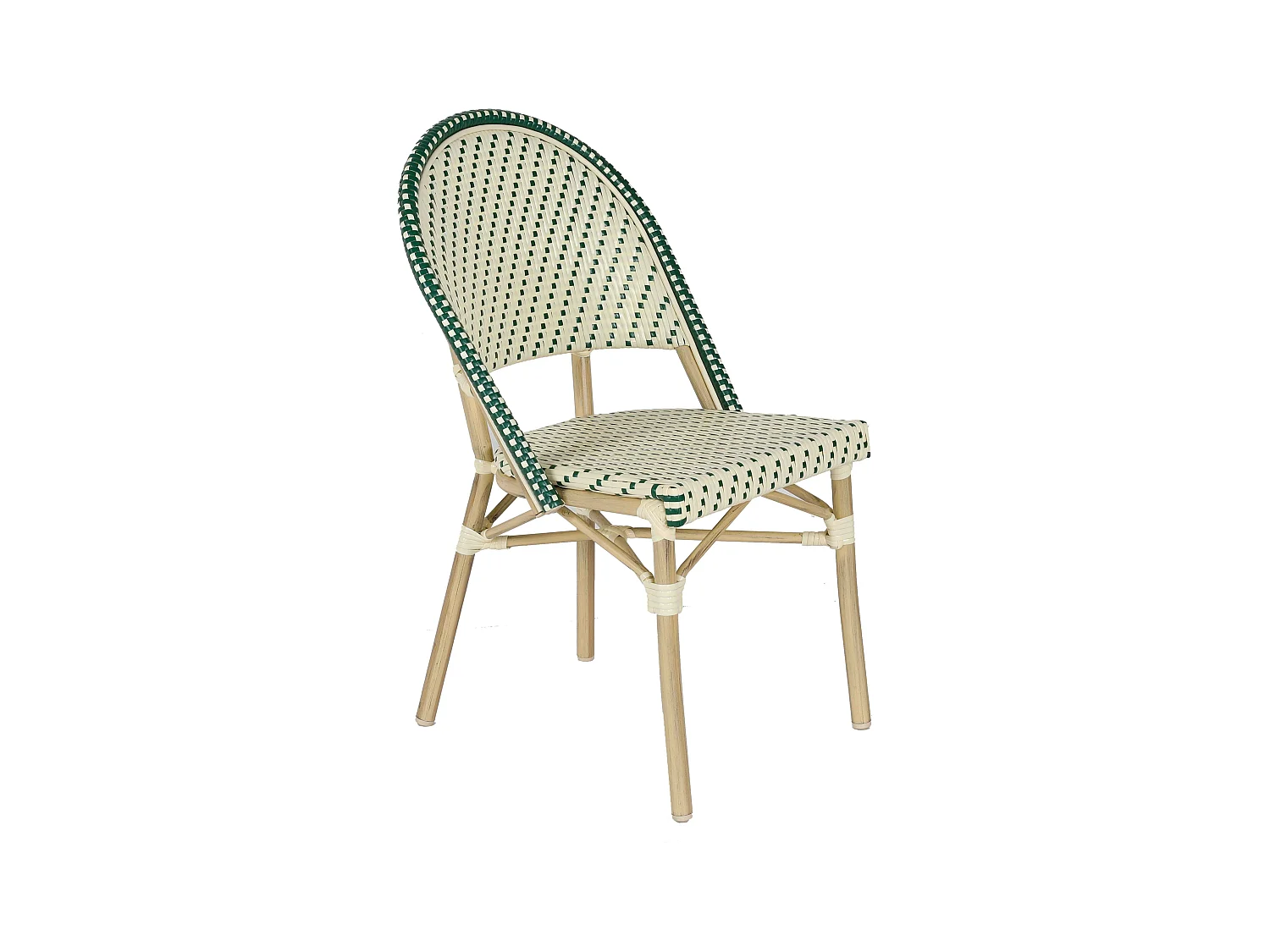 Chaise de terrasse bistrot parisien en aluminium et rotin vert foncé