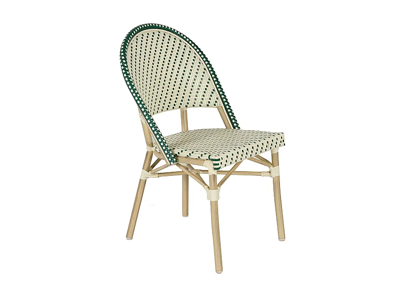 Chaise de terrasse bistrot parisien en aluminium et rotin vert foncé