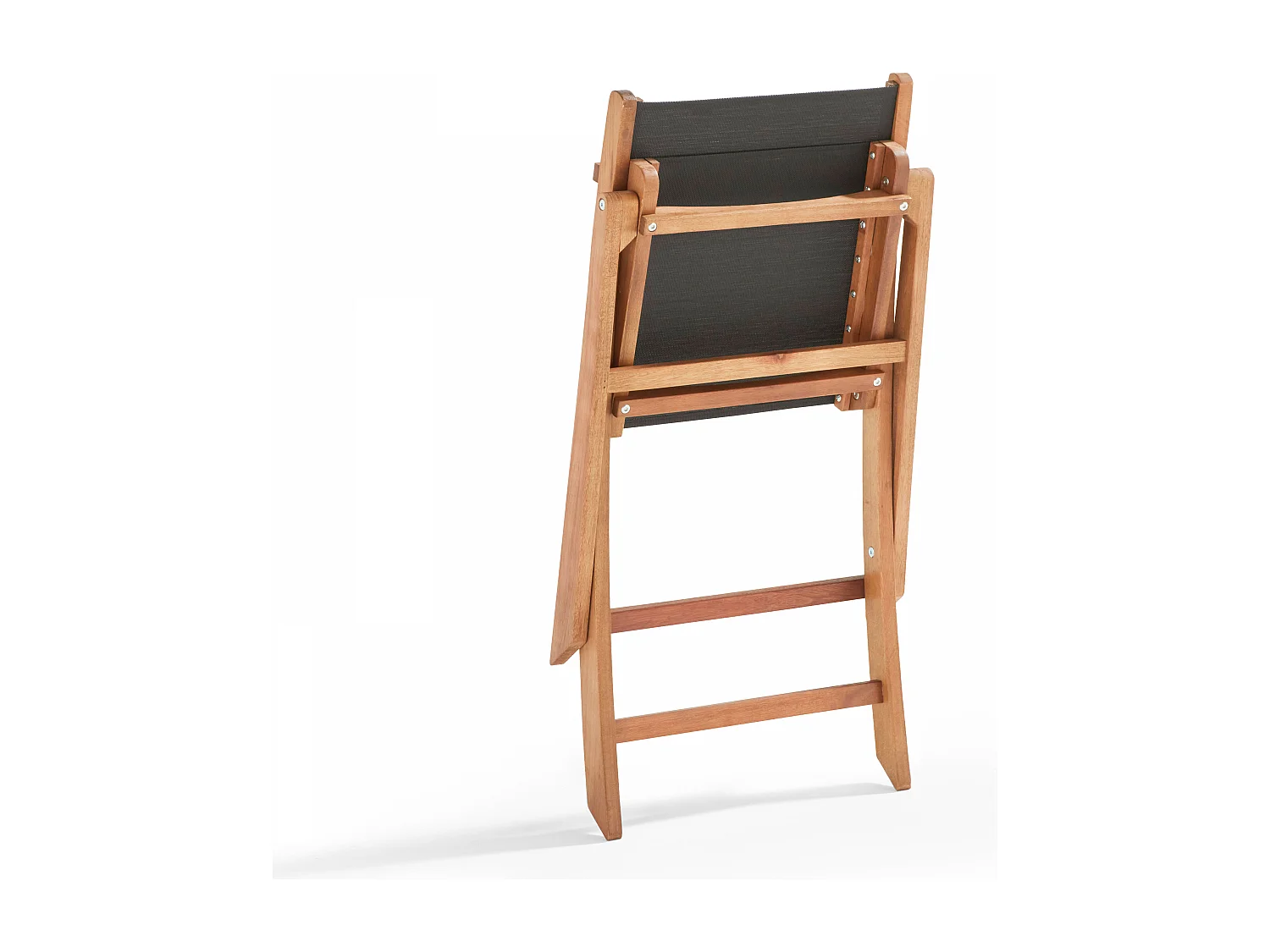 Lot de 2 chaises pliantes en bois d'eucalyptus et textilène noir