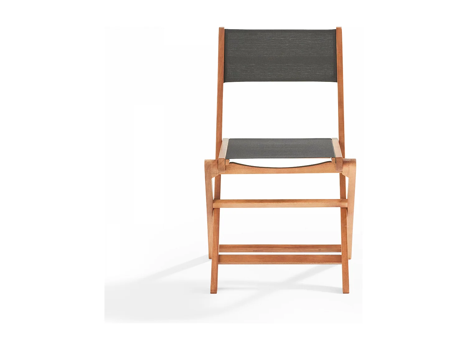 Lot de 2 chaises pliantes en bois d'eucalyptus et textilène noir