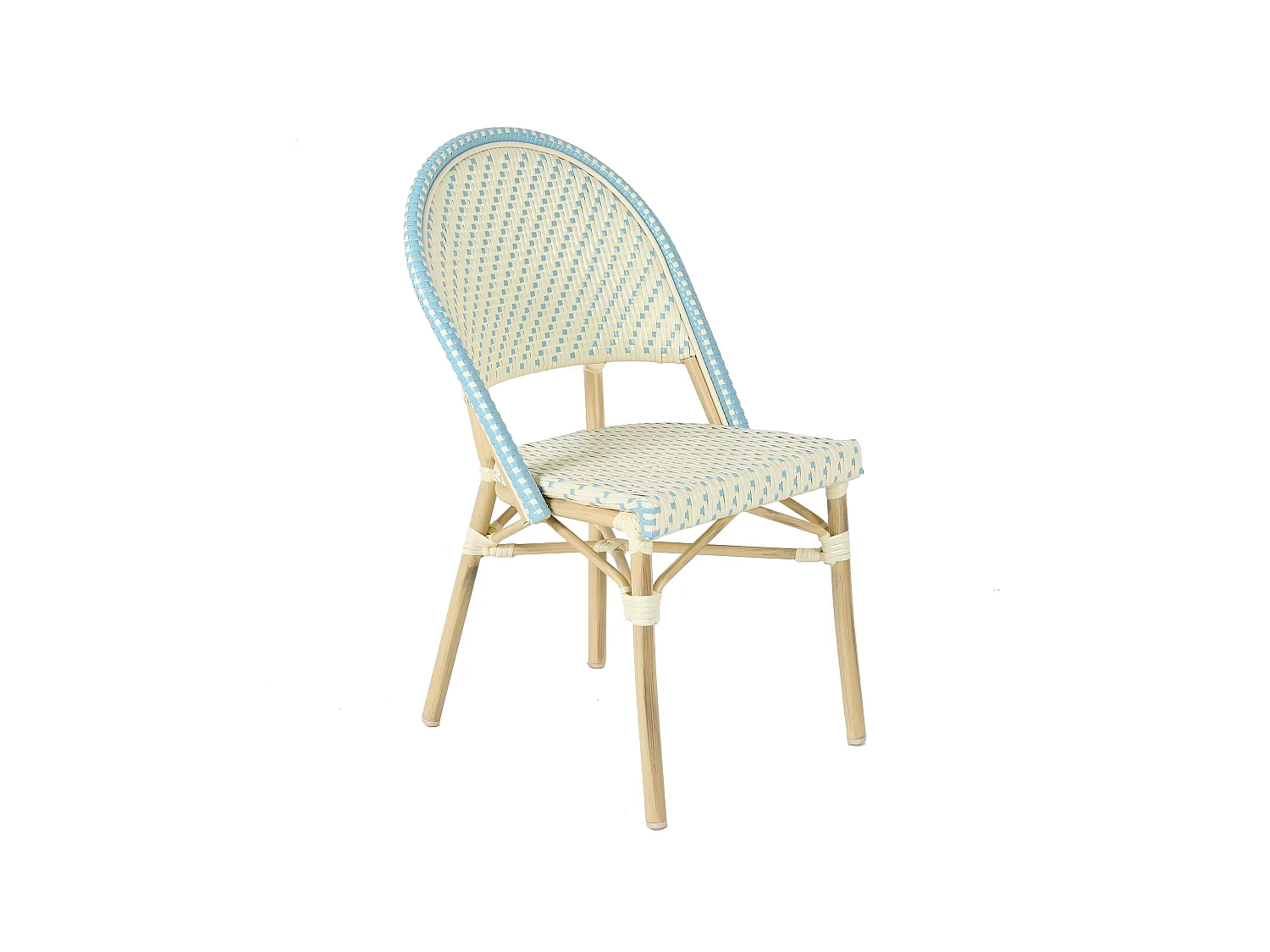 Chaise de terrasse bistrot parisien en aluminium et rotin bleu