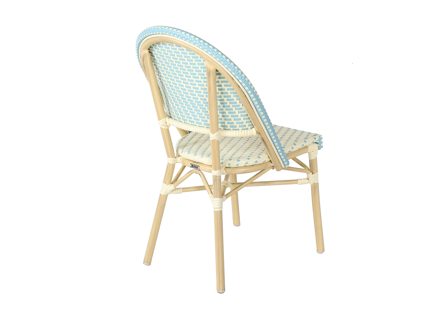 Chaise de terrasse bistrot parisien en aluminium et rotin bleu