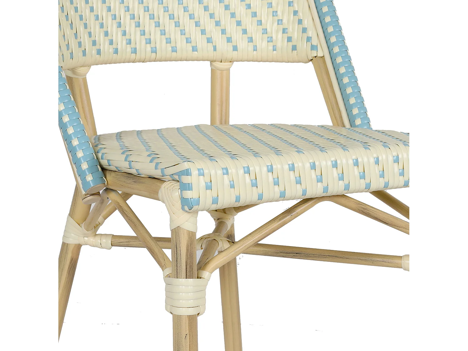 Chaise de terrasse bistrot parisien en aluminium et rotin bleu