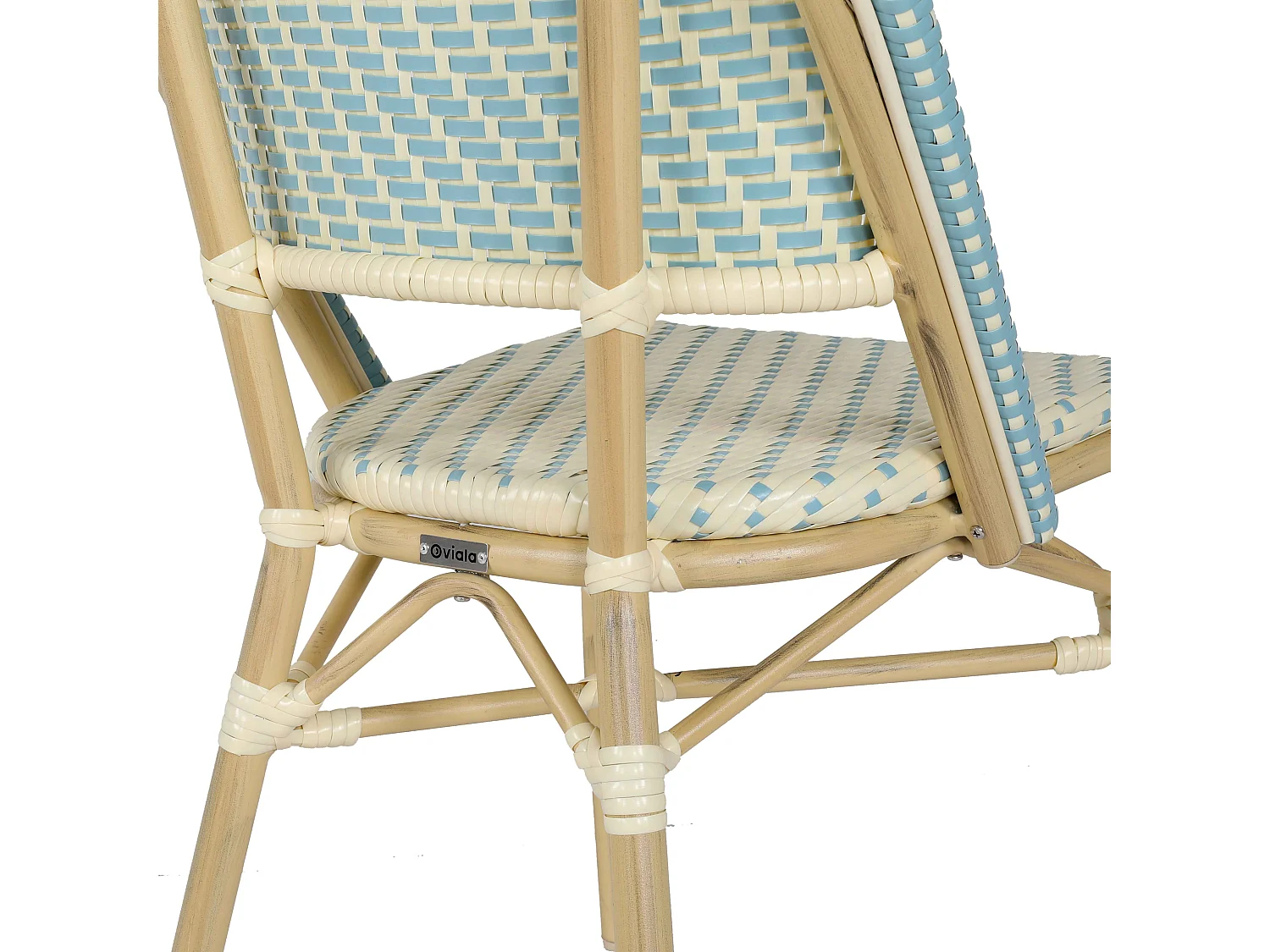 Chaise de terrasse bistrot parisien en aluminium et rotin bleu