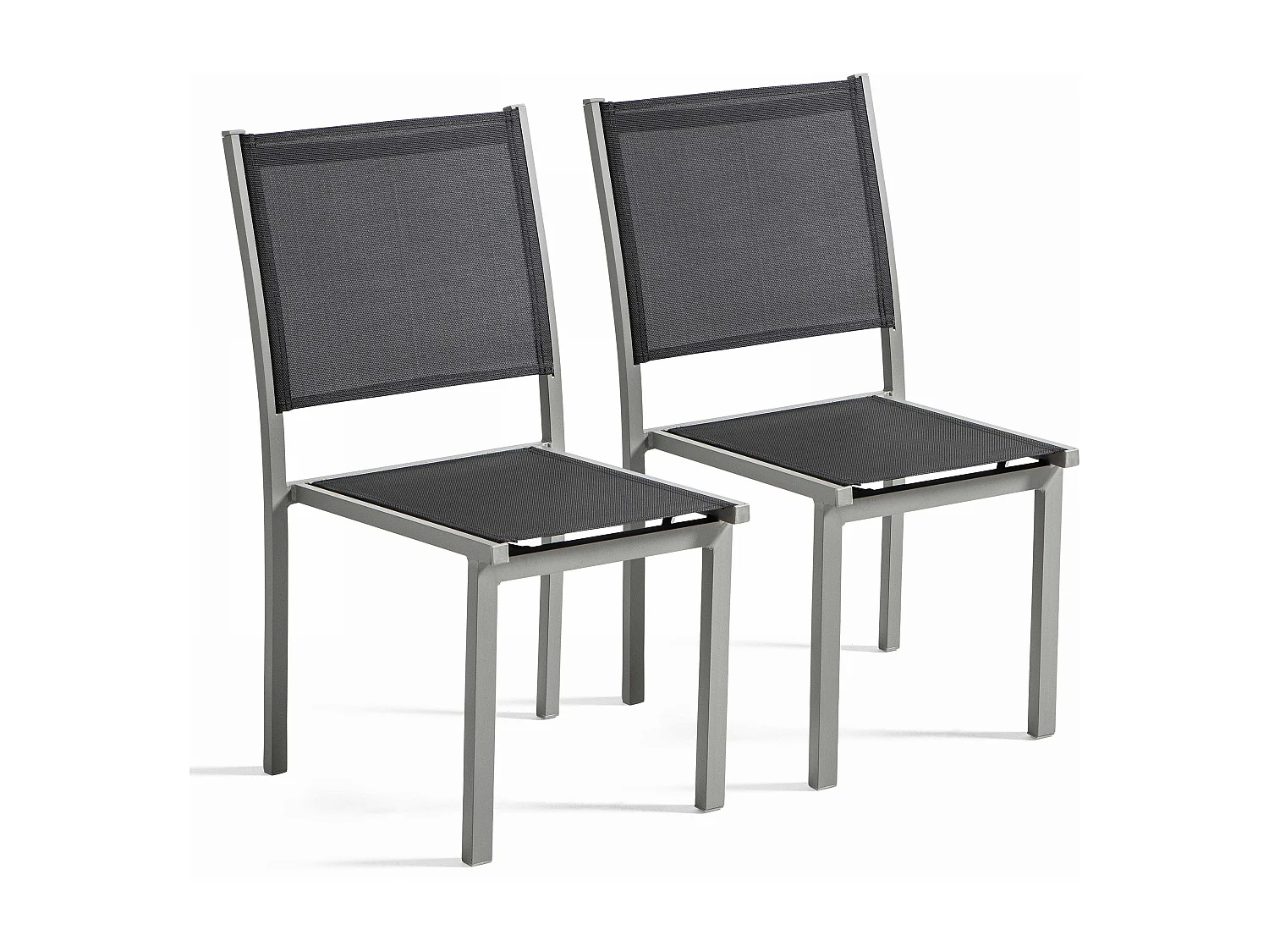 Lot de 2 chaises de jardin en aluminium et textilène gris