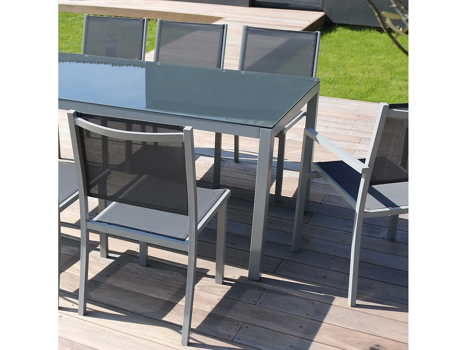 Lot de 2 chaises de jardin en aluminium et textilène gris
