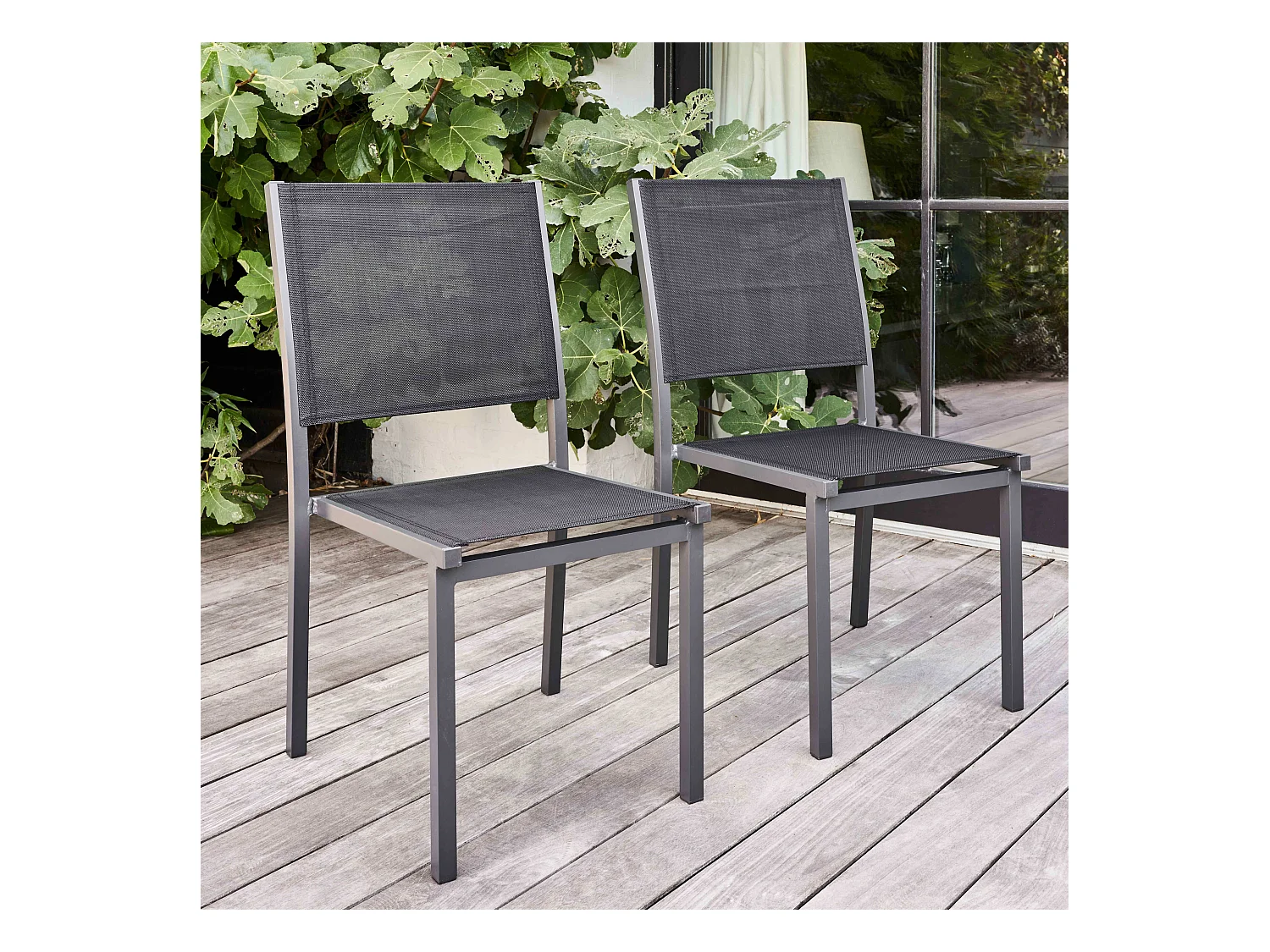 Set van 2 tuinstoelen van en zwart textilene