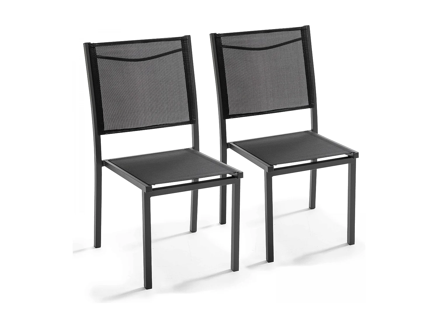 Lot de 2 chaises de jardin en aluminium et textilène noir