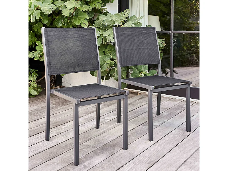 Lot de 2 chaises de jardin en aluminium et textilène noir